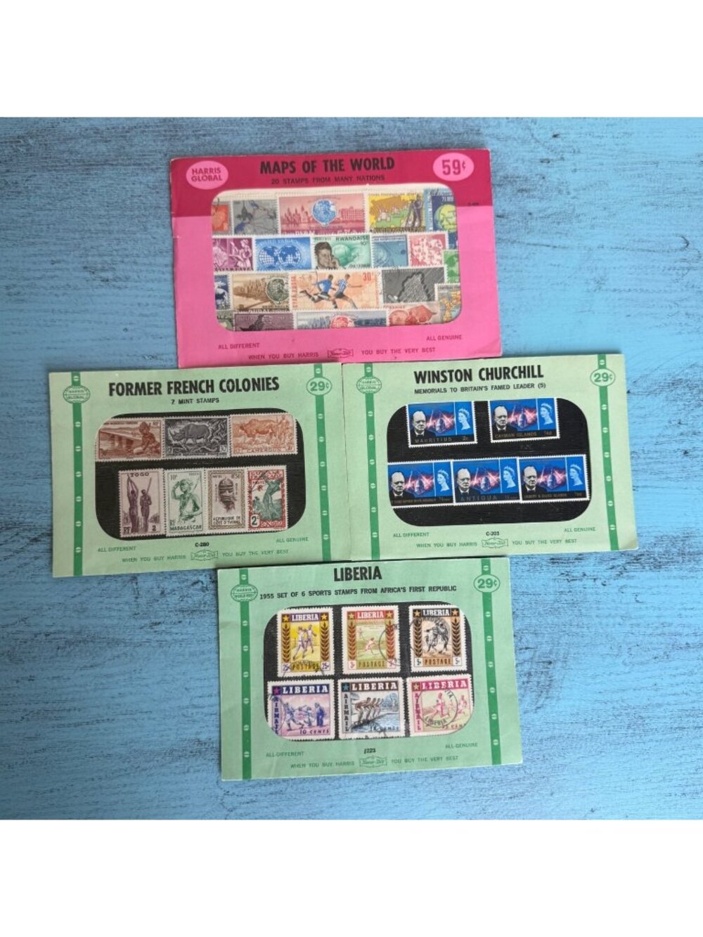 Mint Vintage 4x Harris Global Stamp Sets: Maps Of The World - French Colonies +